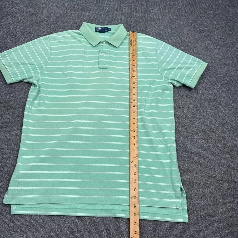 Ralph Lauren Polo Shirt Mens Size Large Light Green Striped Vintage Casual Pony